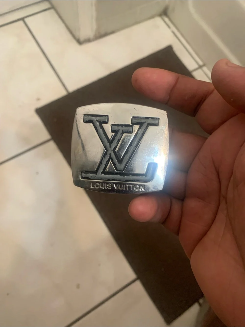 Louis Vuitton Silver LV Monogram Belt Buckle